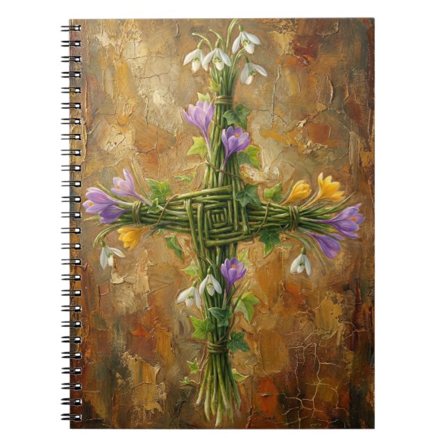 St Brigid Cross Green Rushes Crocus Imbolc Art Notebook (Front)