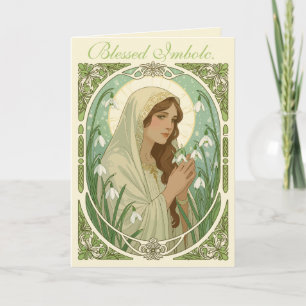 St Brigid Holding Snowdrops at Imbolc Card