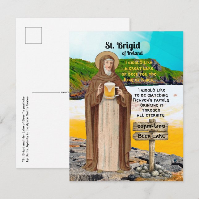 St. Brigid of Ireland and Her Lake of Beer Postcard (Front/Back)