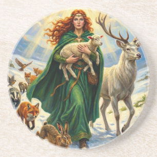 St Brigid Spring Goddess Woodland Animals Imbolc Coaster