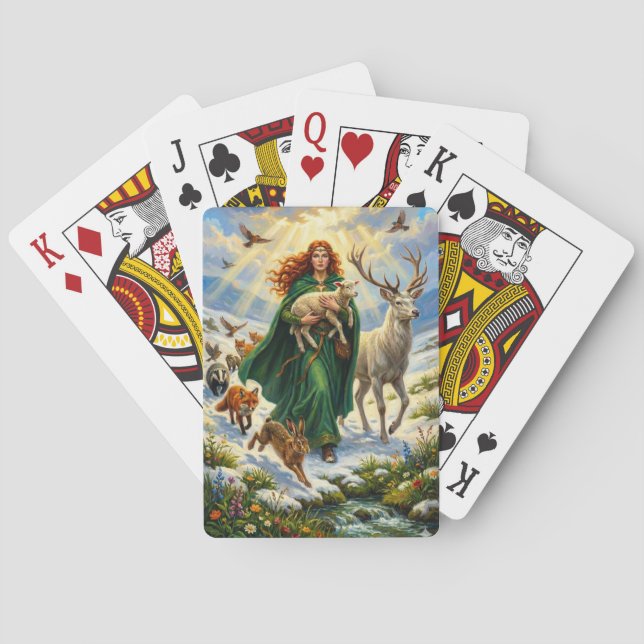 St Brigid Spring Goddess Woodland Animals Imbolc Playing Cards (Back)