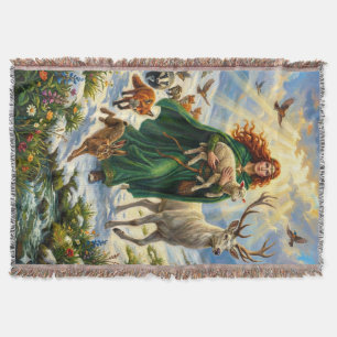 St Brigid Spring Goddess Woodland Animals Imbolc Throw Blanket