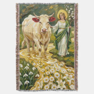 St. Brigid & The White Cow (Imbolc) Throw Blanket
