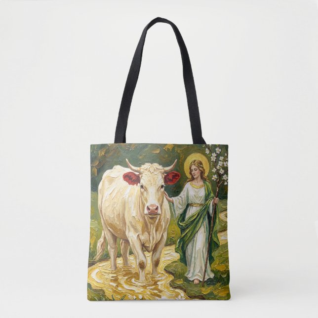 St. Brigid & The White Cow (Imbolc) Tote Bag (Front)