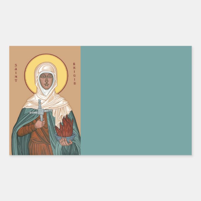 St Brigid with Holy Fire and Cross Rectangular Sticker (Front)