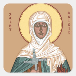 St Brigid with Holy Fire and Cross Square Sticker