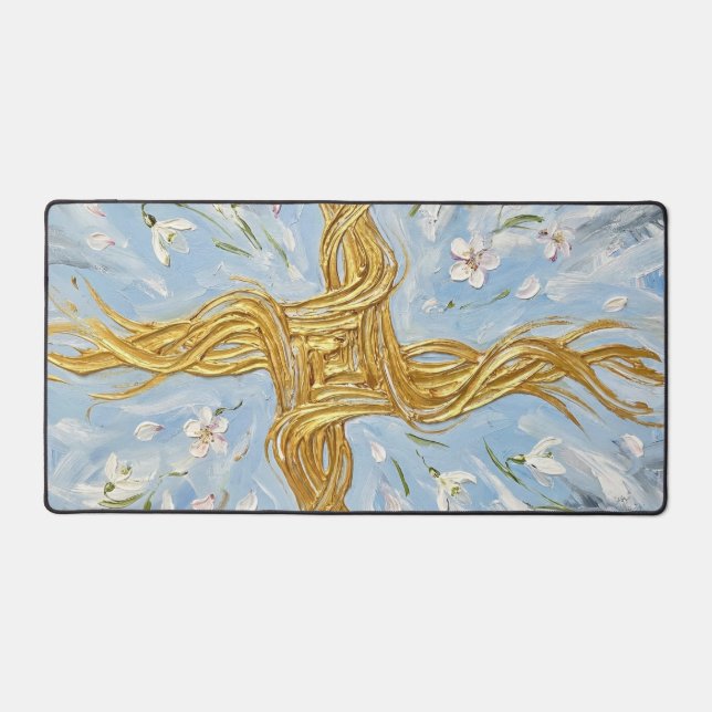 St Brigid's Cross Snowdrops Golden Imbolc Art Desk Mat (Front)