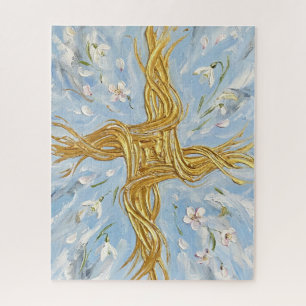 St Brigid's Cross Snowdrops Golden Imbolc Art Jigsaw Puzzle
