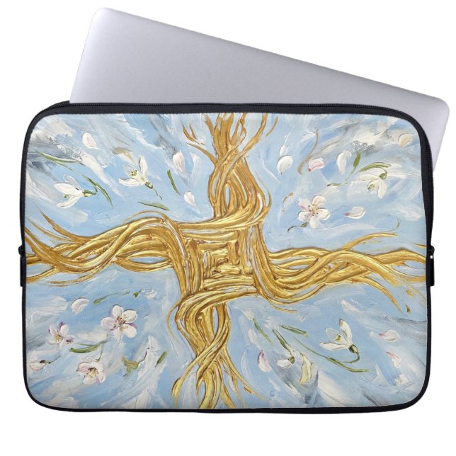 St Brigid's Cross Snowdrops Golden Imbolc Art Laptop Sleeve (Front)