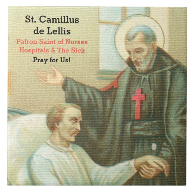 St. Camillus Comforting an Invalid (M 021) Ceramic Tile (Front)