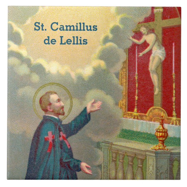 St. Camillus Praying Before a Crucifix (M 020) Ceramic Tile (Front)
