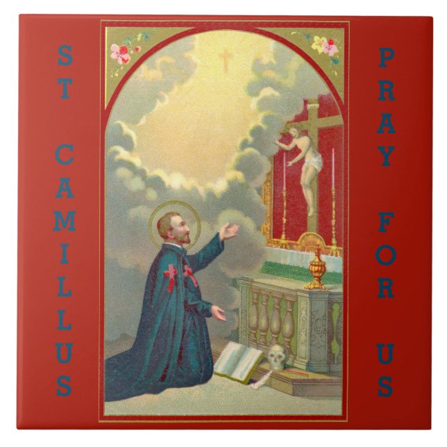St. Camillus Praying Before a Crucifix (M 020) Ceramic Tile (Front)