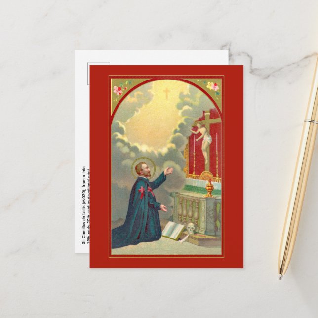 St. Camillus Praying Before a Crucifix (M 020) Postcard (Front/Back In Situ)