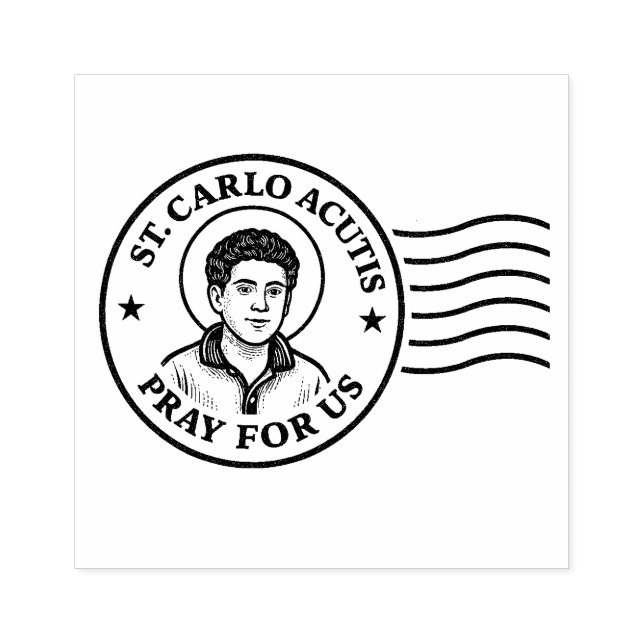 St. Carlo Acutis Pray for Us Catholic Rubber Stamp (Imprint)
