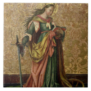 St. Catherine of Alexandria (oil on panel) 2 Ceramic Tile