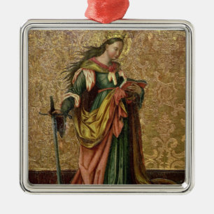 St. Catherine of Alexandria (oil on panel) 2 Metal Ornament