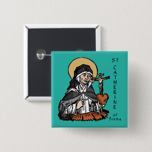 St. Catherine of Siena with Crucifix-Topped Heart 15 Cm Square Badge
