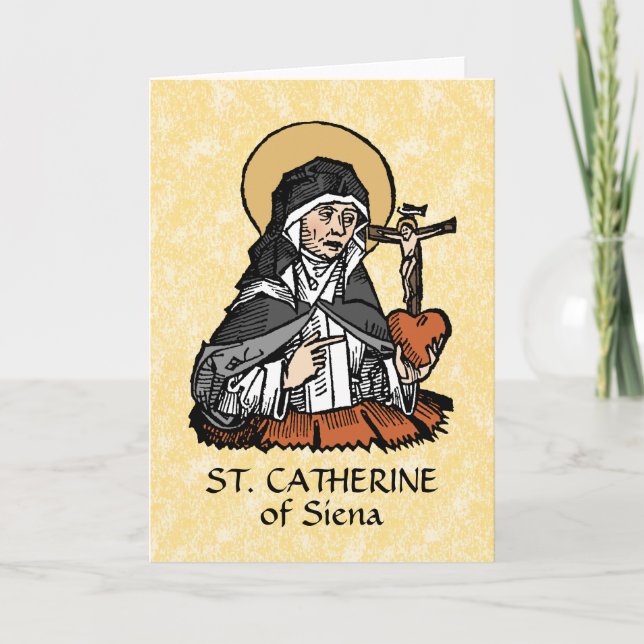 St. Catherine of Siena with Crucifix-Topped Heart  Card (Front)