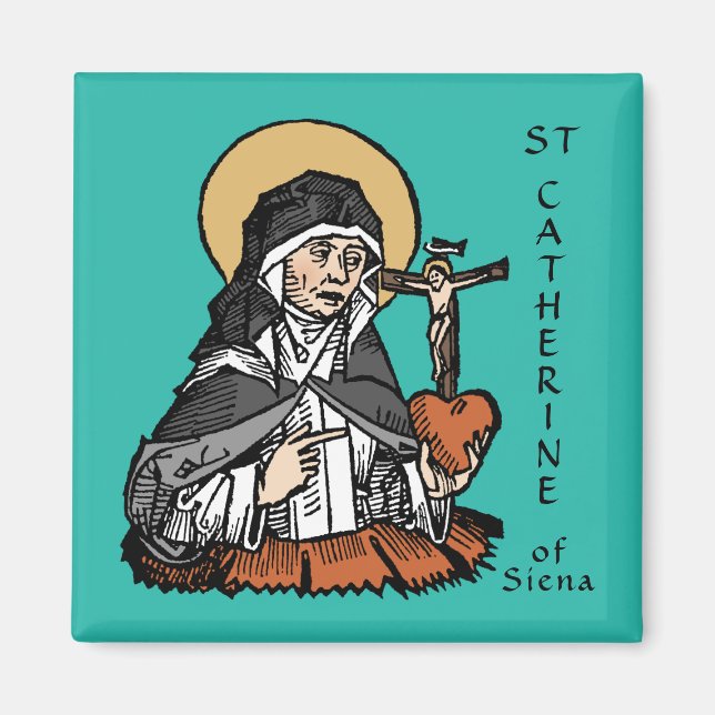 St. Catherine of Siena with Crucifix-Topped Heart Magnet (Front)