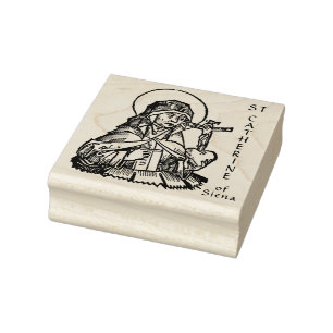 St. Catherine of Siena with Crucifix-Topped Heart  Rubber Stamp
