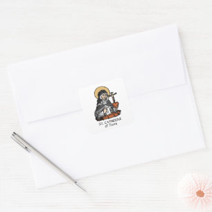 St. Catherine of Siena with Crucifix-Topped Heart Square Sticker