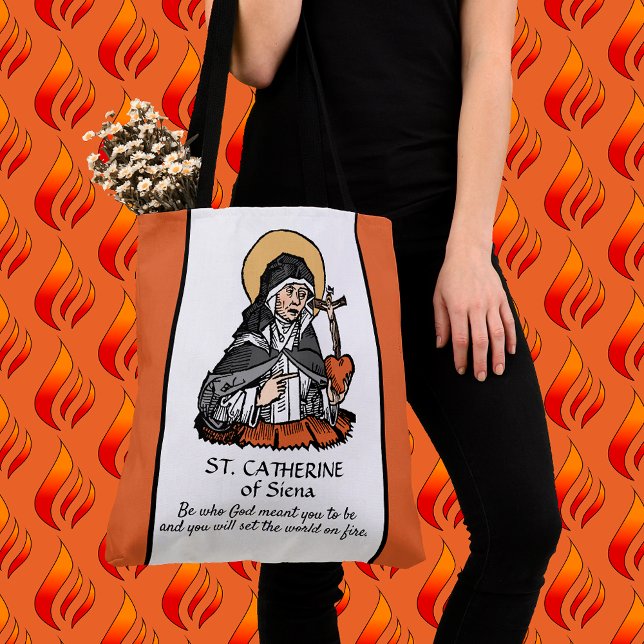 St. Catherine of Siena with Crucifix-Topped Heart  Tote Bag (Creator Uploaded)