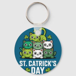 St catricks day cat lucky shamrock irish pet key ring