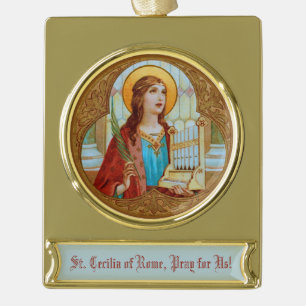 St. Cecilia of Rome (BK 003) Gold Plated Banner Ornament