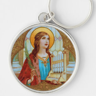 St. Cecilia of Rome (BK 003) Round Metal Key Ring
