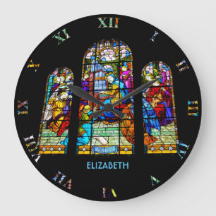 St. Cecilia Playing Organ Stained Glass Imitation Large Clock