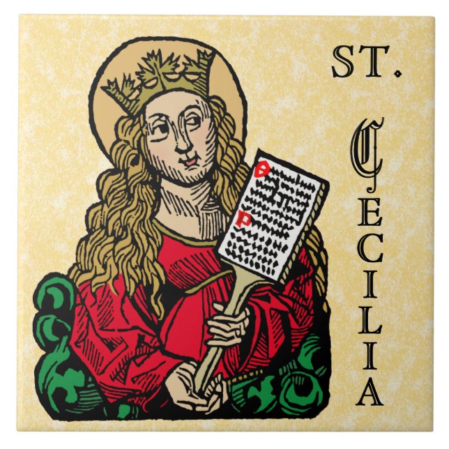 St. Cecilia with Hymn Board (Nuremberg) Ceramic Tile (Front)