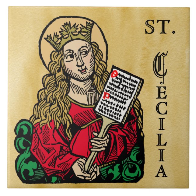 St. Cecilia with Hymn Board (Nuremberg) Ceramic Tile (Front)