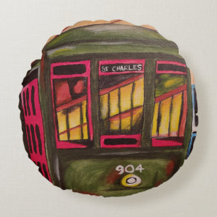 St. Charles Avenue Streetcar New Orleans Round Cushion