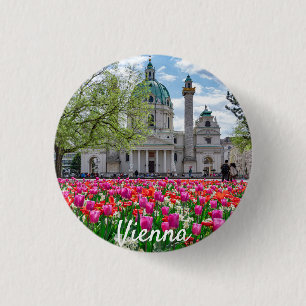 St. Charles Church in spring in Vienna, Austria 3 Cm Round Badge