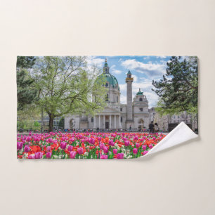 St. Charles Church in spring in Vienna, Austria Bath Towel Set