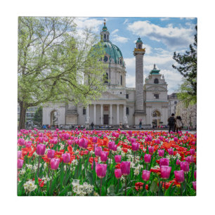 St. Charles Church in spring in Vienna, Austria Ceramic Tile