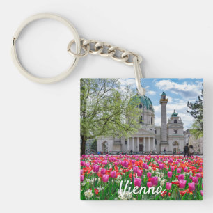 St. Charles Church in spring in Vienna, Austria Key Ring
