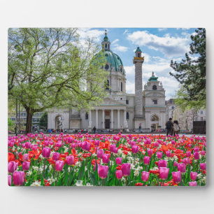 St. Charles Church in spring in Vienna, Austria Plaque