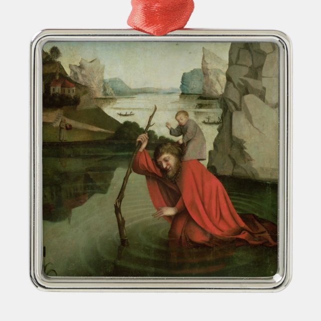 St. Christopher Carrying the Christ Child Metal Ornament (Front)