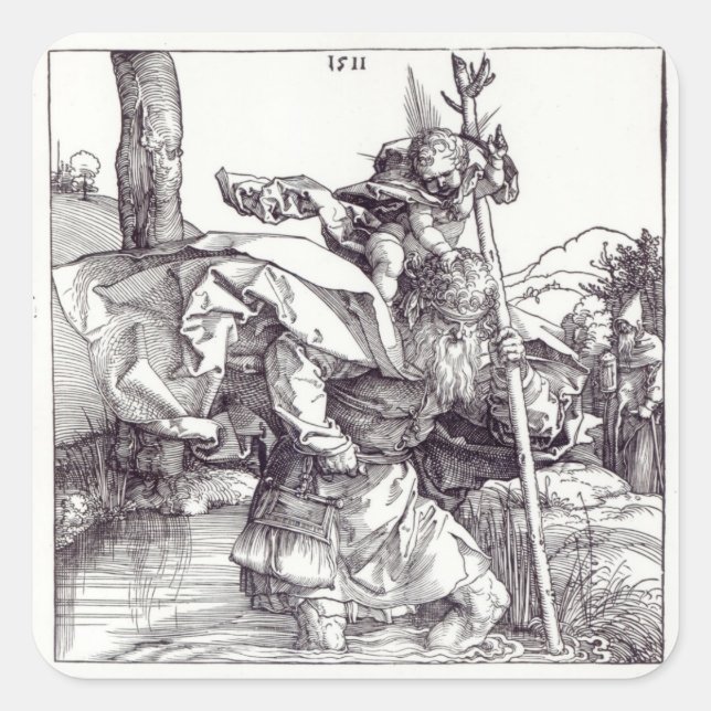 St.Christopher carrying the Infant Christ, 1511 Square Sticker (Front)