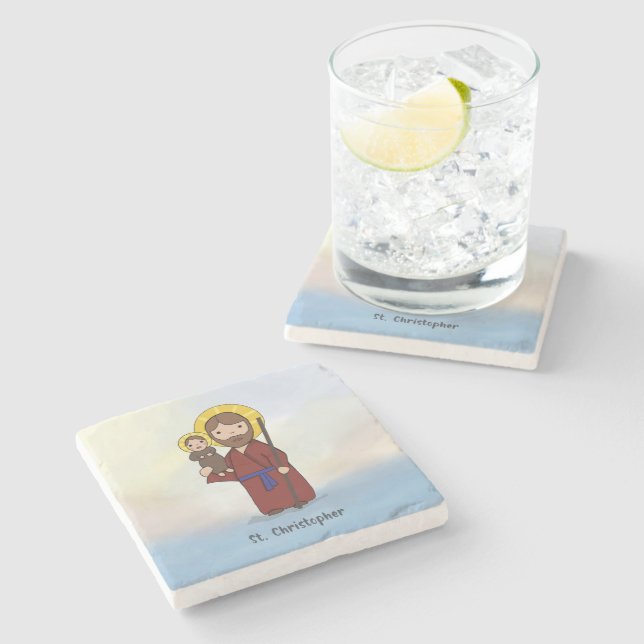 St. Christopher Feast Day Saint  Stone Coaster (Side)