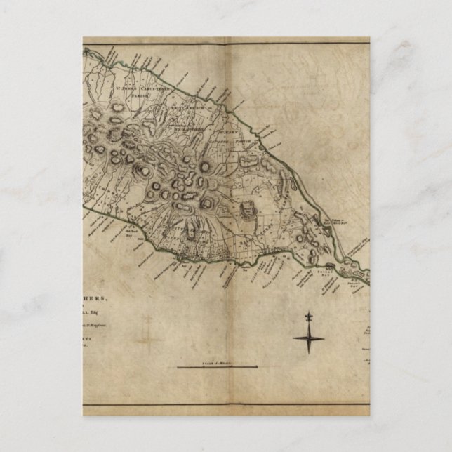St. Christopher (St. Kitts), Caribbean Map Postcard (Front)