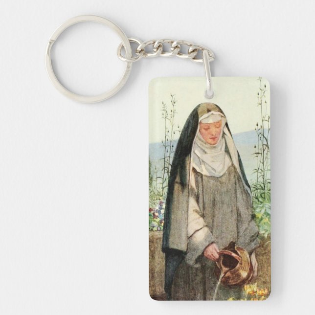 St Clare of Assisi Watering Flowers (M 065) Key Ring (Front)