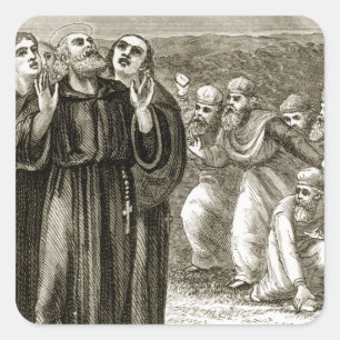 St. Columba chanting, and attacked by the Druids, Square Sticker