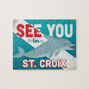 St Croix Dolphin - Retro Vintage Travel Jigsaw Puzzle