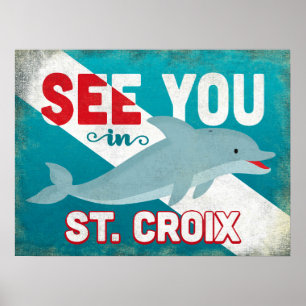 St Croix Dolphin - Retro Vintage Travel Poster