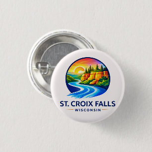 St. Croix Falls Wisconsin Scenic River & Cliffs 3 Cm Round Badge