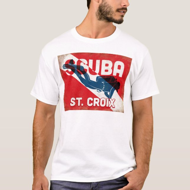 St Croix Scuba Diver - Blue Retro T-Shirt (Front)
