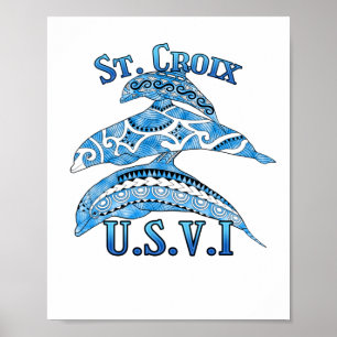 St. Croix USVI Vacation Tribal Dolphins Poster