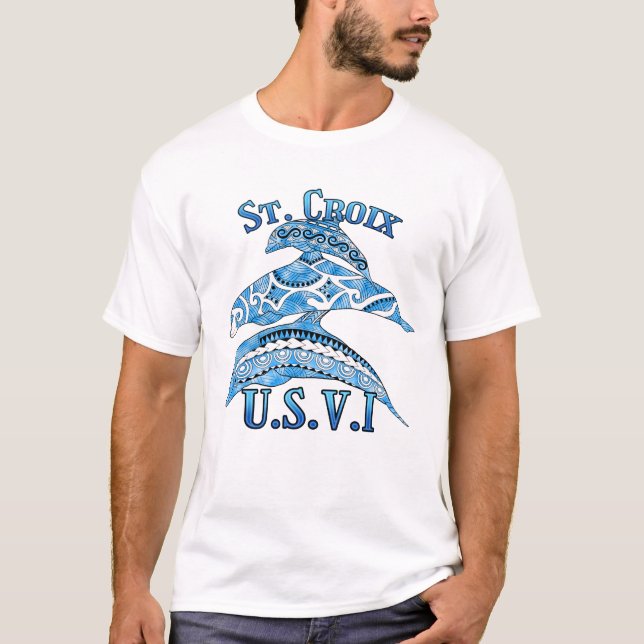 St. Croix USVI Vacation Tribal Dolphins T-Shirt (Front)